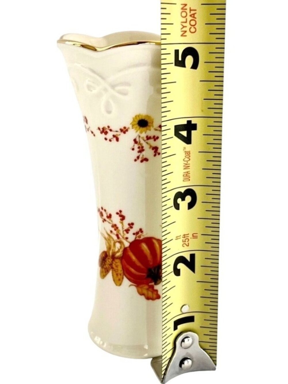 Vintage Lenox Fall Harvest Design Bud Vase 5" Gold Trim Pumpkin Sunflower China - Picture 3 of 16